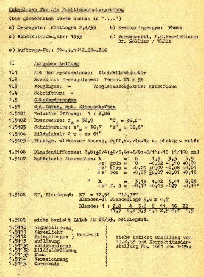 Funktionsmusterprüfung Flektogon 1953