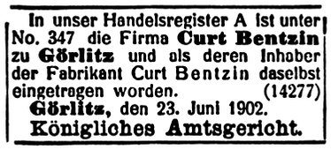 Curt Bentzin Wiederherstellung 1902